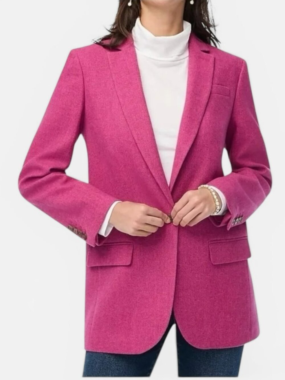 J. Crew Factory Magenta Wool Blend Blazer Size 16 One Button Pink Jacket